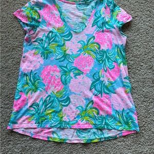 EUC Lilly Pulitzer Etta Pineapple Shake Tee Women’s Size Small aqua pink